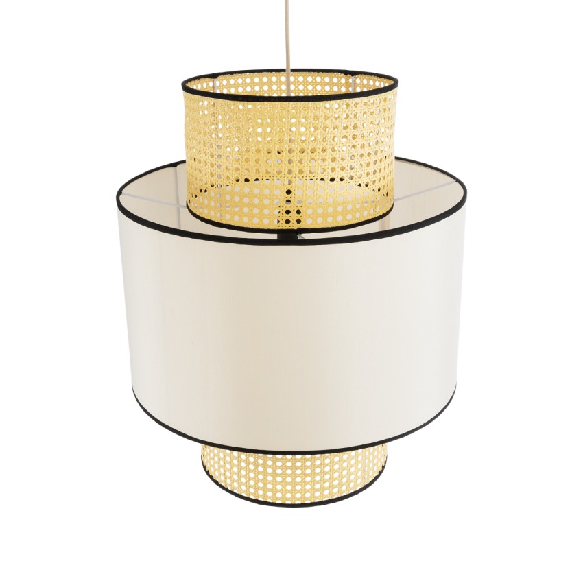 SAIGE  Boho Κρεμαστό Φωτιστικό Πλέγμα Μονόφωτο 1 x E27 IP20 Μπεζ Ξύλο με Μπεζ & Μαύρο Ύφασμα - Μ50 x Π50 x Υ60cm