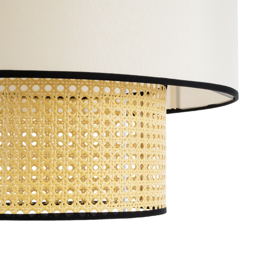 SAIGE  Boho Κρεμαστό Φωτιστικό Πλέγμα Μονόφωτο 1 x E27 IP20 Μπεζ Ξύλο με Μπεζ & Μαύρο Ύφασμα - Μ50 x Π50 x Υ60cm