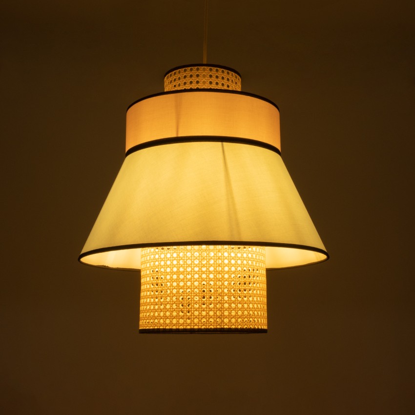 SAIGE  Boho Κρεμαστό Φωτιστικό Πλέγμα Μονόφωτο 1 x E27 IP20 Μπεζ Ξύλο με Πολύχρωμο Ύφασμα - Μ50 x Π50 x Υ54cm