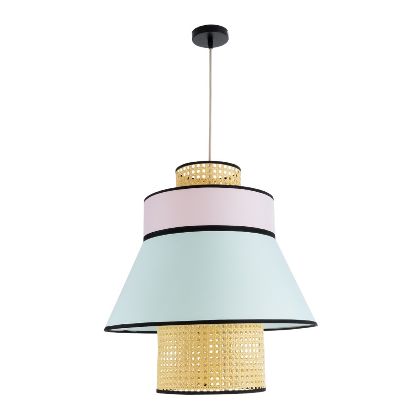 SAIGE  Boho Κρεμαστό Φωτιστικό Πλέγμα Μονόφωτο 1 x E27 IP20 Μπεζ Ξύλο με Πολύχρωμο Ύφασμα - Μ50 x Π50 x Υ54cm