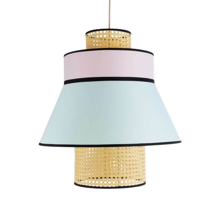 SAIGE  Boho Κρεμαστό Φωτιστικό Πλέγμα Μονόφωτο 1 x E27 IP20 Μπεζ Ξύλο με Πολύχρωμο Ύφασμα - Μ50 x Π50 x Υ54cm