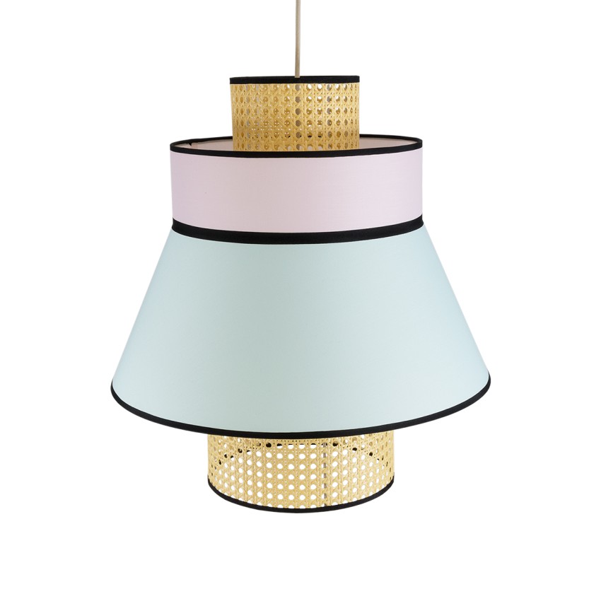 SAIGE  Boho Κρεμαστό Φωτιστικό Πλέγμα Μονόφωτο 1 x E27 IP20 Μπεζ Ξύλο με Πολύχρωμο Ύφασμα - Μ50 x Π50 x Υ54cm