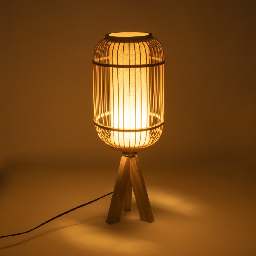 BODHI  Boho Επιτραπέζιο Φωτιστικό Μονόφωτο 1 x E27 AC220-240V IP20 - Φ19 x Υ49cm - Μπεζ Ξύλινο Μπαμπού Πλέγμα