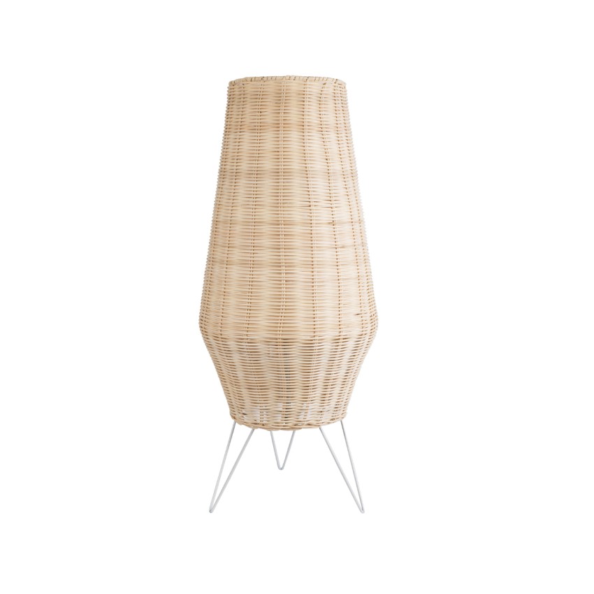 BOLSON  Boho Επιδαπέδιο Φωτιστικό Μονόφωτο 1 x E27 IP20 Μπεζ Ξύλο με Λευκό Μέταλλο - Μ30 x Π30 x Υ70cm