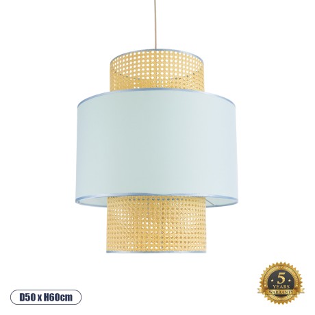 SAIGE  Boho Κρεμαστό Φωτιστικό Πλέγμα Μονόφωτο 1 x E27 IP20 Μπεζ Ξύλο με Γαλάζιο Ύφασμα - Μ50 x Π50 x Υ60cm