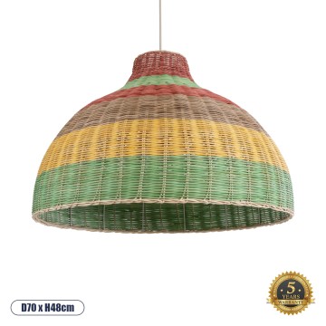 CABALLEROS  Boho Κρεμαστό Φωτιστικό Καμπάνα Μονόφωτο 1 x E27 IP20 Πολύχρωμο Ξύλο - Μ70 x Π70 x Υ48cm