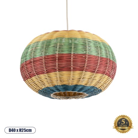 CABALLEROS  Boho Κρεμαστό Φωτιστικό Πλέγμα Μονόφωτο 1 x E27 IP20 Πολύχρωμο Ξύλο - Μ40 x Π40 x Υ25cm