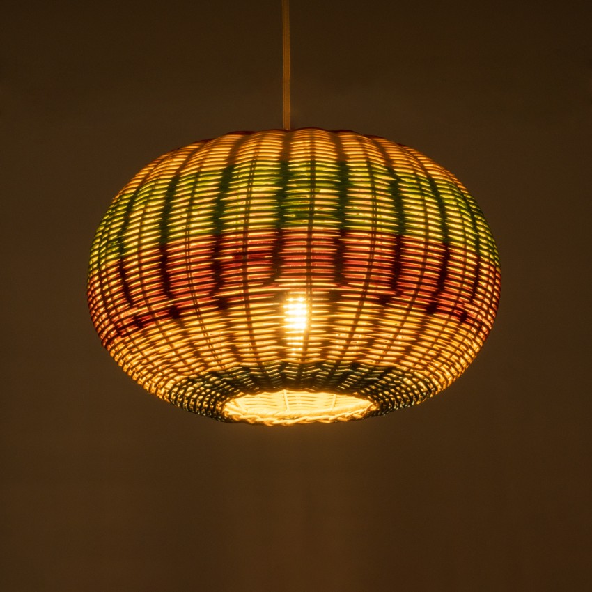 CABALLEROS  Boho Κρεμαστό Φωτιστικό Πλέγμα Μονόφωτο 1 x E27 IP20 Πολύχρωμο Ξύλο - Μ40 x Π40 x Υ25cm