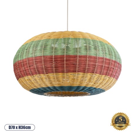CABALLEROS  Boho Κρεμαστό Φωτιστικό Πλέγμα Μονόφωτο 1 x E27 IP20 Πολύχρωμο Ξύλο - Μ70 x Π70 x Υ36cm