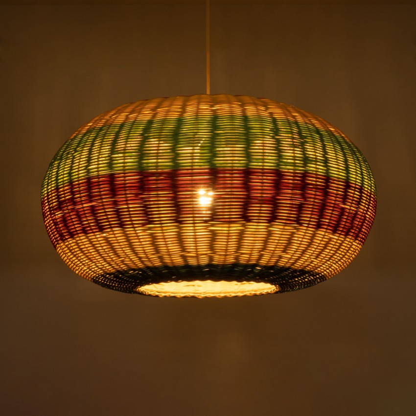 CABALLEROS  Boho Κρεμαστό Φωτιστικό Πλέγμα Μονόφωτο 1 x E27 IP20 Πολύχρωμο Ξύλο - Μ70 x Π70 x Υ36cm