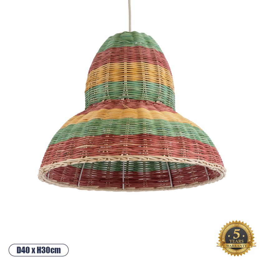 CABALLEROS  Boho Κρεμαστό Φωτιστικό Καμπάνα Μονόφωτο 1 x E27 IP20 Πολύχρωμο Ξύλο - Μ40 x Π40 x Υ30cm