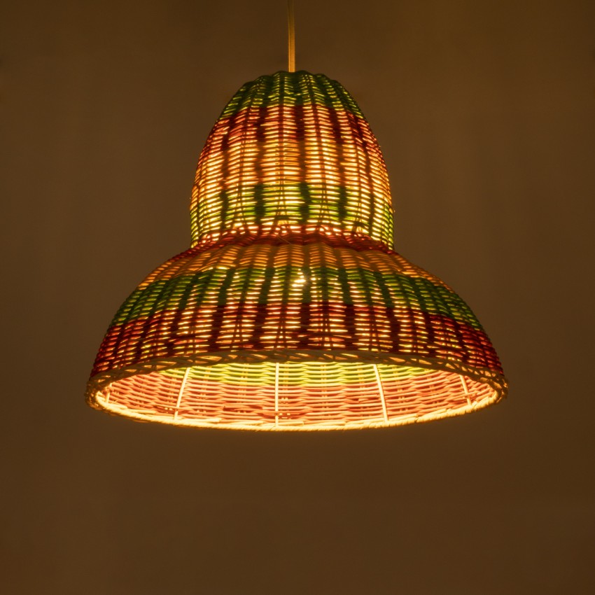 CABALLEROS  Boho Κρεμαστό Φωτιστικό Καμπάνα Μονόφωτο 1 x E27 IP20 Πολύχρωμο Ξύλο - Μ40 x Π40 x Υ30cm