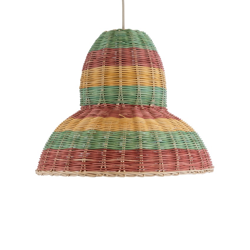CABALLEROS  Boho Κρεμαστό Φωτιστικό Καμπάνα Μονόφωτο 1 x E27 IP20 Πολύχρωμο Ξύλο - Μ40 x Π40 x Υ30cm