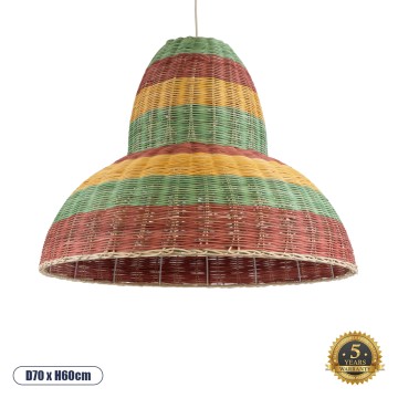 CABALLEROS  Boho Κρεμαστό Φωτιστικό Καμπάνα Μονόφωτο 1 x E27 IP20 Πολύχρωμο Ξύλο - Μ70 x Π70 x Υ60cm