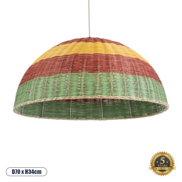 CABALLEROS  Boho Κρεμαστό Φωτιστικό Καμπάνα Μονόφωτο 1 x E27 IP20 Πολύχρωμο Ξύλο - Μ70 x Π70 x Υ34cm