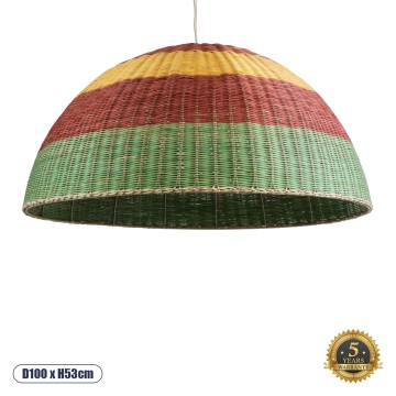 CABALLEROS  Boho Κρεμαστό Φωτιστικό Καμπάνα Μονόφωτο 1 x E27 IP20 Πολύχρωμο Ξύλο - Μ100 x Π100 x Υ53cm