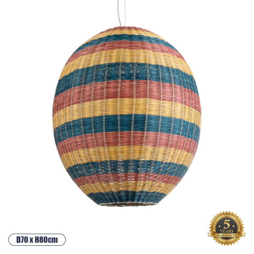 CABALLEROS  Boho Κρεμαστό Φωτιστικό Πλέγμα Μονόφωτο 1 x E27 IP20 Πολύχρωμο Ξύλο - Μ70 x Π70 x Υ80cm
