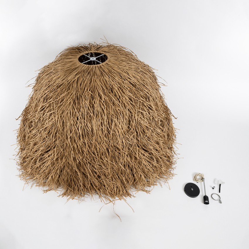 GUADELOUPE  Boho Κρεμαστό Φωτιστικό Πλέγμα Μονόφωτο 1 x E27 IP20 Μπεζ Ράφια - Μ120 x Π120 x Υ100cm