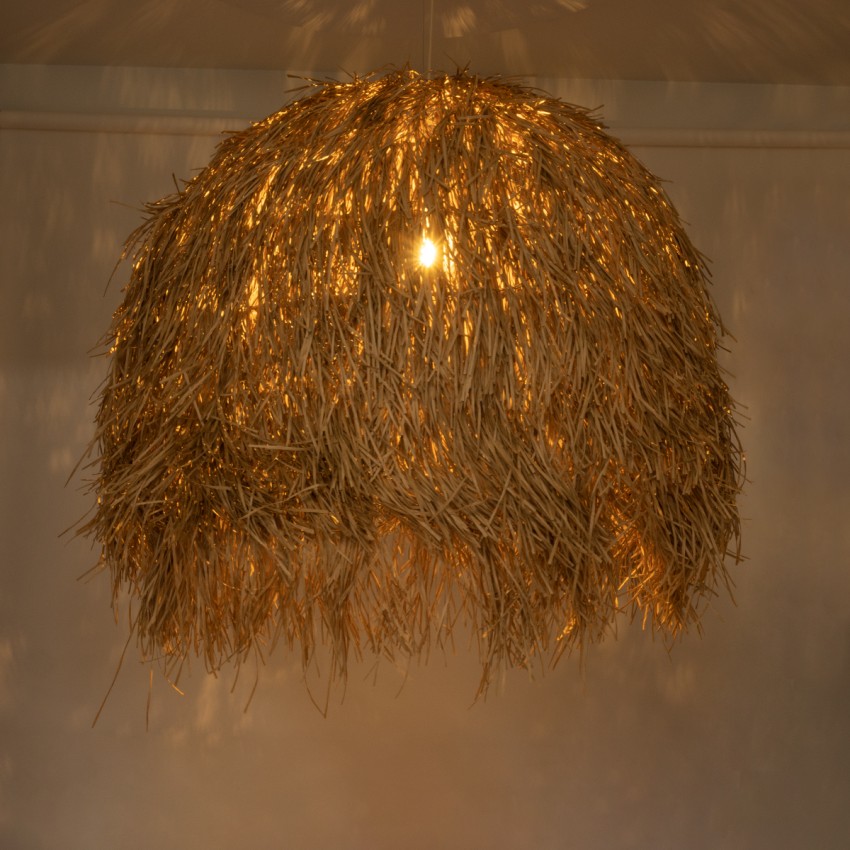 GUADELOUPE  Boho Κρεμαστό Φωτιστικό Πλέγμα Μονόφωτο 1 x E27 IP20 Μπεζ Ράφια - Μ120 x Π120 x Υ100cm