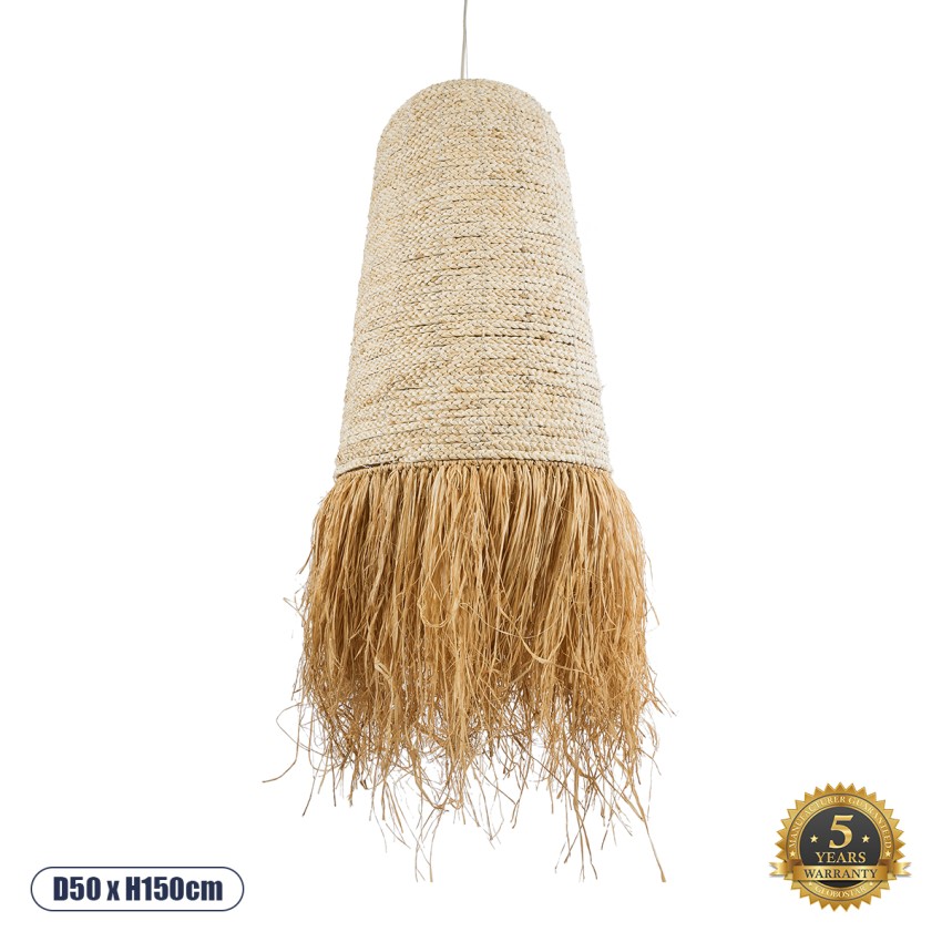 LETA  Boho Κρεμαστό Φωτιστικό Πλέγμα Μονόφωτο 1 x E27 IP20 Μπεζ Ράφια - Μ50 x Π50 x Υ150cm