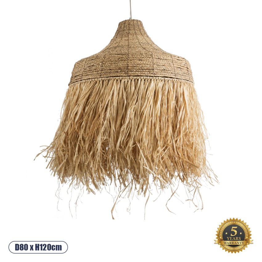PORTOFERRAIO  Boho Κρεμαστό Φωτιστικό Πλέγμα Μονόφωτο 1 x E27 IP20 Μπεζ Ράφια - Μ80 x Π80 x Υ120cm