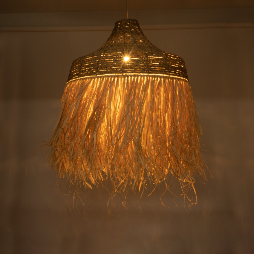 PORTOFERRAIO  Boho Κρεμαστό Φωτιστικό Πλέγμα Μονόφωτο 1 x E27 IP20 Μπεζ Ράφια - Μ80 x Π80 x Υ120cm