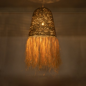 PORTOFERRAIO  Boho Κρεμαστό Φωτιστικό Πλέγμα Μονόφωτο 1 x E27 IP20 Μπεζ Ράφια - Μ60 x Π60 x Υ120cm