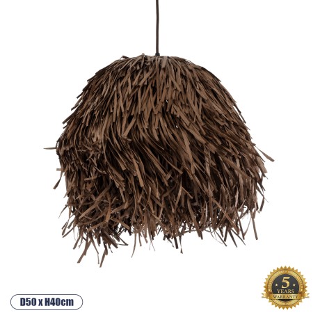 GUADELOUPE  Boho Κρεμαστό Φωτιστικό Πλέγμα Μονόφωτο 1 x E27 IP20 Καφέ Ράφια - Μ50 x Π50 x Υ40cm
