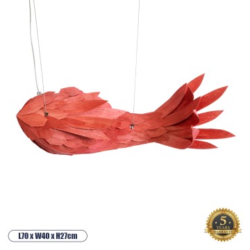 GLOBOSTAR® GOURAMI  Μοντέρνο Κρεμαστό Φωτιστικό Οροφής με Ντουί 1 x E27 AC 220-240V IP20 - Κόκκινο - Μ70 x Π40 x Υ27cm