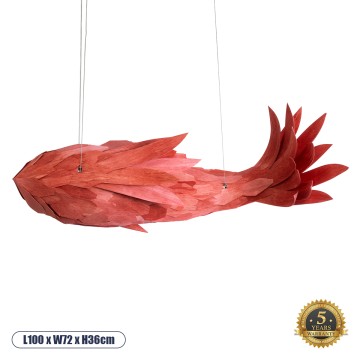 GLOBOSTAR® GOURAMI  Μοντέρνο Κρεμαστό Φωτιστικό Οροφής με Ντουί 1 x E27 AC 220-240V IP20 - Κόκκινο - Μ100 x Π72 x Υ36cm