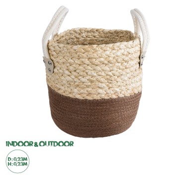Τεχνητός Κήπος CAROLINA  Διακοσμητικό Πλεκτό Κασπώ Γλάστρα -  Μπεζ με Καφέ και Λευκό Φ23 x Υ23cm