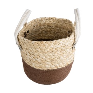 Τεχνητός Κήπος CAROLINA  Διακοσμητικό Πλεκτό Κασπώ Γλάστρα -  Μπεζ με Καφέ και Λευκό Φ23 x Υ23cm