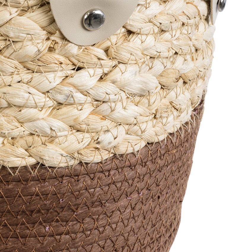 Τεχνητός Κήπος CAROLINA  Διακοσμητικό Πλεκτό Κασπώ Γλάστρα -  Μπεζ με Καφέ και Λευκό Φ23 x Υ23cm
