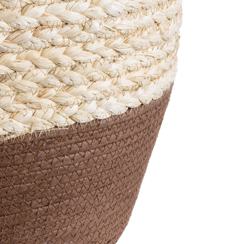 Τεχνητός Κήπος CAROLINA  Διακοσμητικό Πλεκτό Κασπώ Γλάστρα -  Μπεζ με Καφέ και Λευκό Φ33 x Υ28cm