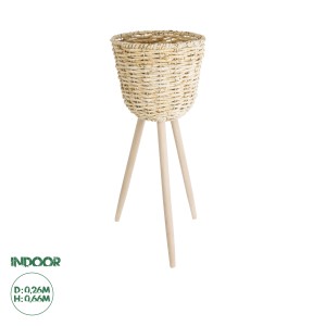 Τεχνητός Κήπος LIMNOS  Διακοσμητικό Πλεκτό Κασπώ Γλάστρα -  Μπεζ με Μπεζ Ξύλο Φ26 x Υ66cm