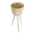 Τεχνητός Κήπος LIMNOS  Διακοσμητικό Πλεκτό Κασπώ Γλάστρα -  Μπεζ με Μπεζ Ξύλο Φ26 x Υ66cm