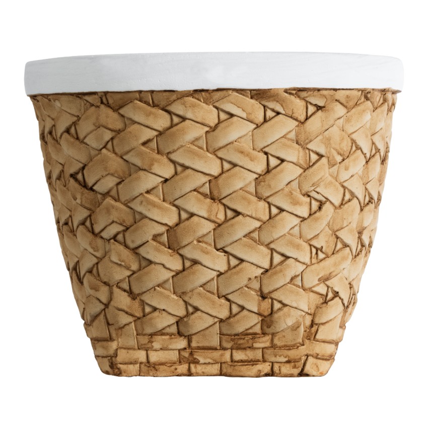 Τεχνητός Κήπος NOTTING  Διακοσμητικό Πολυεστερικό Τσιμεντένιο Κασπώ Γλάστρα -  Μπεζ με Λευκό Φ20 x Υ16cm