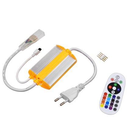 RGB Controller με Ασύρματο Χειριστήριο IR - Μεταλλάκτης Τροφοδοσίας AC/DC 230V IP68 Slim Ταινίας Μονής Σειράς LED RGB 4 Pin Max 1500W - Έως 100 Μέτρα