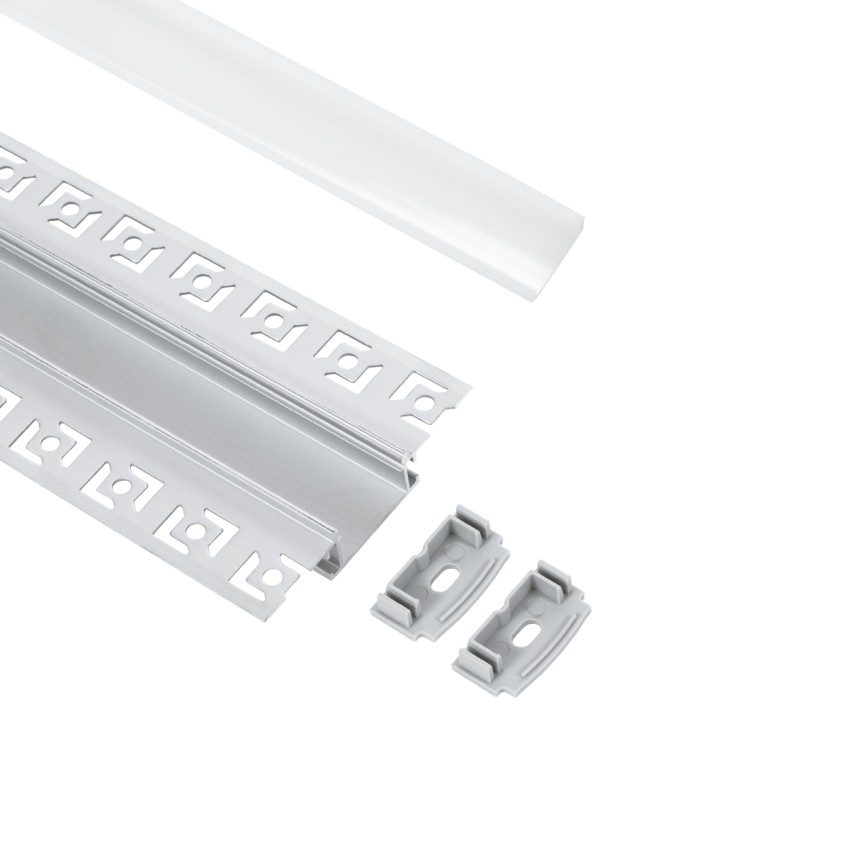 GLOBOSTAR® ALP-PLASTERIN GYPSO  Χωνευτό Προφίλ Αλουμινίου Ειδικό για Γυψοσανίδα με Λευκό Γαλακτερό Πατητό Κάλυμμα για Ταινίες LED IP20 - Ασημί & Λευκό - Μ100 x Π6.7 x Υ1.3cm