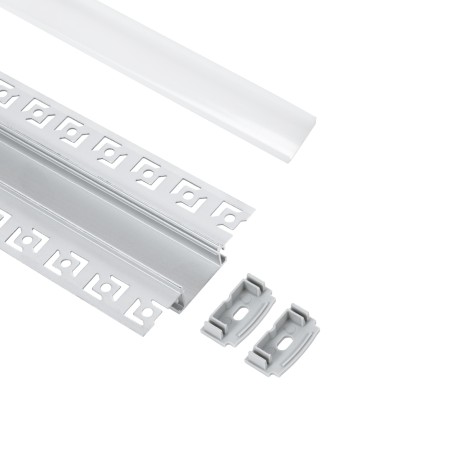 GLOBOSTAR® ALP-PLASTERIN GYPSO  Χωνευτό Προφίλ Αλουμινίου Ειδικό για Γυψοσανίδα με Λευκό Γαλακτερό Πατητό Κάλυμμα για Ταινίες LED IP20 - Ασημί & Λευκό - Μ200 x Π6.7 x Υ1.3cm - Πακέτο 5 Τεμαχίων