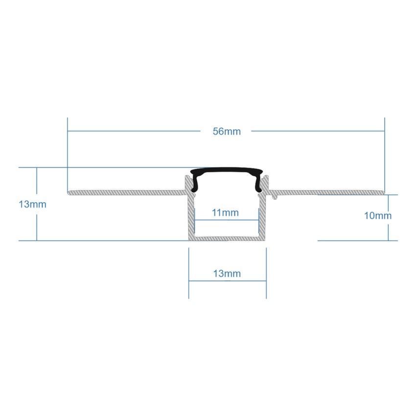 PLASTERBOARD-PROFILE  Προφίλ Αλουμινίου - Βάση & Ψύκτρα Ταινίας LED με Μαύρο Φιμέ Κάλυμμα - Χωνευτή Χρήση σε Γυψοσανίδα - Trimless - Πατητό Κάλυμμα - Ασημί - 1 Μέτρο - Μ100 x Π5.6 x Υ1.5cm