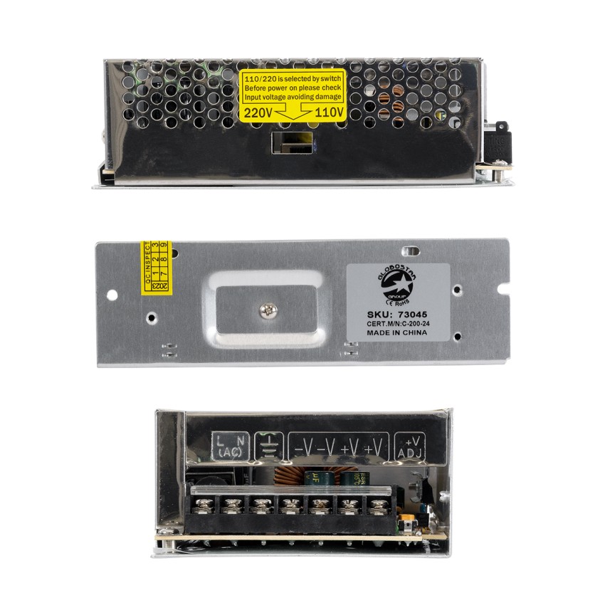 GLOBOSTAR® LUMIVOLT  Τροφοδοτικό/Μετασχηματιστής PELV 200W 8.3A DC 24V IP20 - AC 220-240V σε DC 24V / Ρυθμιζόμενo από DC 22.5V έως DC 25.5V - Μ16 x Π10 x Υ5cm GLOBOSTAR® LUMIVOLT  Τροφοδοτικό/Μετασχηματιστής PELV 200W 8.3A DC 24V IP20 - AC 220-240V σε DC 24V / Ρυθμιζόμενo από DC 22.5V έως DC 25.5V - Μ16 x Π10 x Υ5cm