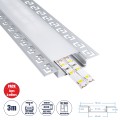 GLOBOSTAR® ALP-PLASTERIN GYPSO  Χωνευτό Προφίλ Αλουμινίου Ειδικό για Γυψοσανίδα με Λευκό Γαλακτερό Πατητό Κάλυμμα για Ταινίες LED IP20 - Ασημί & Λευκό - Μ300 x Π7.8 x Υ1.4cm - Πακέτο 5 Τεμαχίων