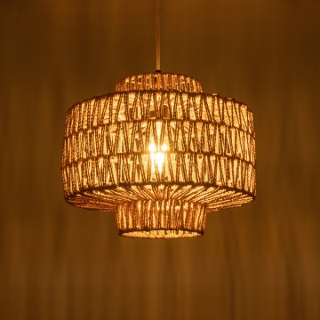 GLOBOSTAR® JENSON  Boho Κρεμαστό Φωτιστικό Οροφής με Ντουί 1 x E27 AC 220-240V IP20 - Μπεζ - Μ33 x Π33 x Υ28cm
