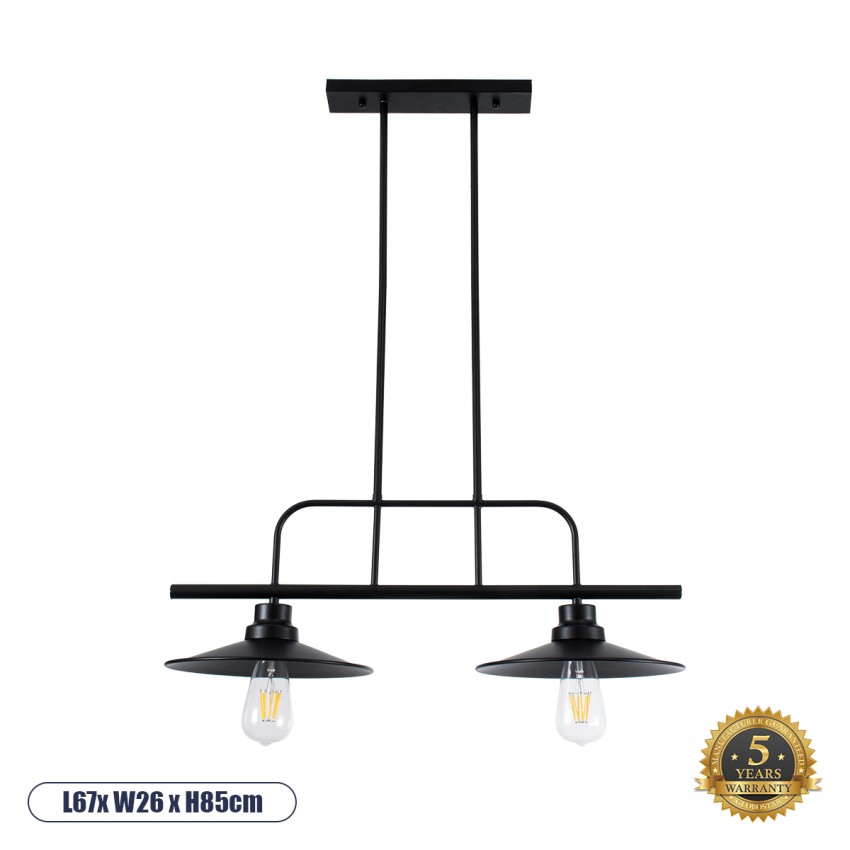GLOBOSTAR® REGAL  Vintage Φωτιστικό Οροφής με Ντουί 2 x E27 AC 220-240V IP20 - Μαύρο - Μ67 x Π26 x Υ85cm