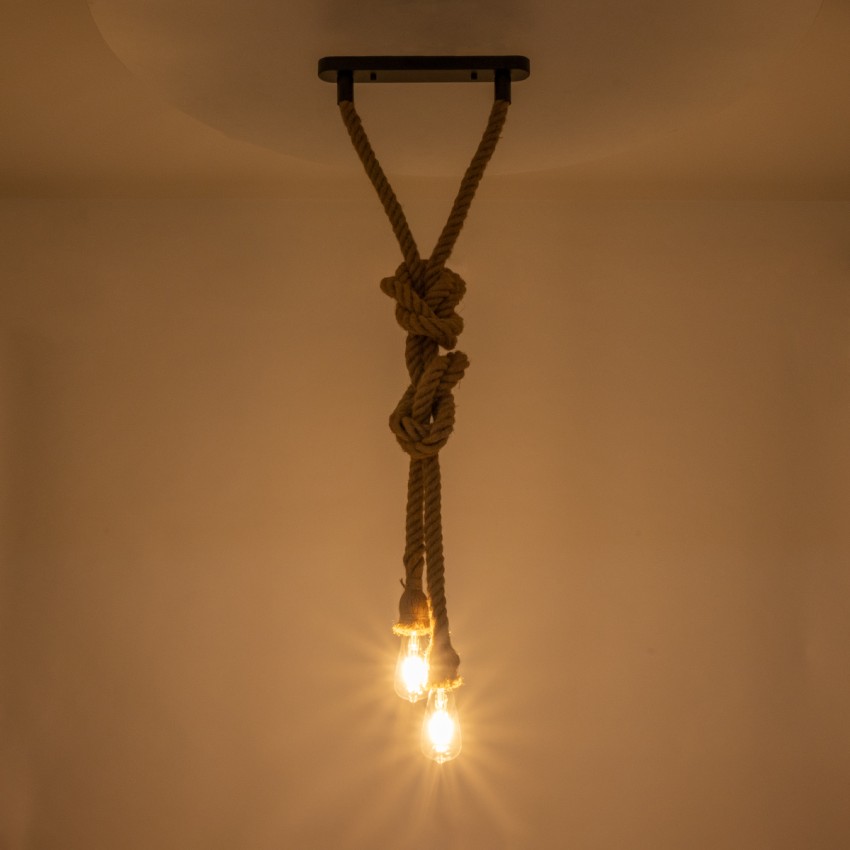 GLOBOSTAR® ROPE  Boho Κρεμαστό Φωτιστικό Οροφής με Ντουί 2 x E27 AC 220-240V IP20 - Μπεζ - Μ38 x Π3.5 x Υ200cm