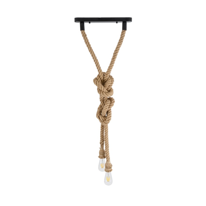 GLOBOSTAR® ROPE  Boho Κρεμαστό Φωτιστικό Οροφής με Ντουί 2 x E27 AC 220-240V IP20 - Μπεζ - Μ38 x Π3.5 x Υ200cm