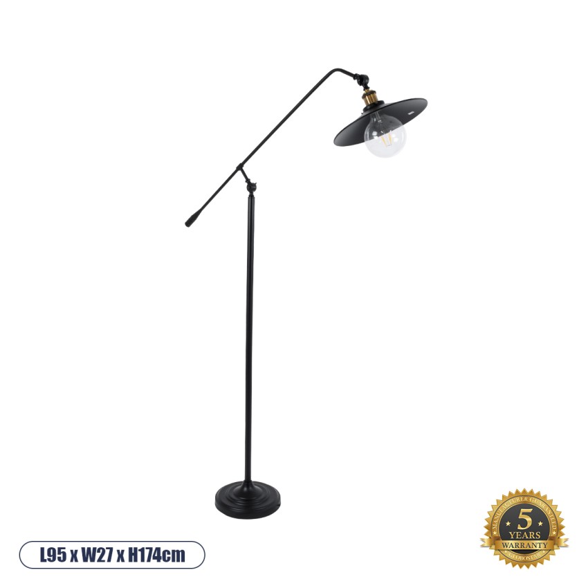 WYNGE  Vintage Επιδαπέδιο Φωτιστικό Μονόφωτο 1 x E27 IP20 Μαύρο & Χρυσό Μέταλλο - Μ95 x Π27 x Υ174cm