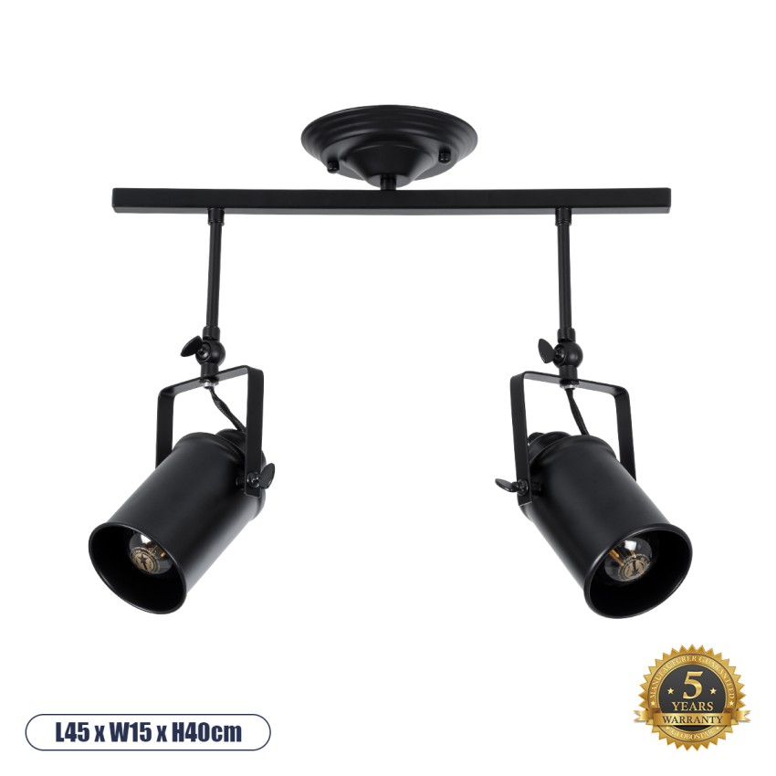 GLOBOSTAR® HOLLYWOOD  Vintage Φωτιστικό Οροφής με Ντουί 2 x E27 AC 220-240V IP20 - Μαύρο - Μ45 x Π15 x Υ40cm
