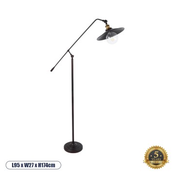 GLOBOSTAR® SILENE  Vintage Επιδαπέδιο Φωτιστικό με Ντουί 1 x E27 AC 220-240V IP20 - Μαύρο & Χρυσό - Μ30 x Π30 x Υ194cm